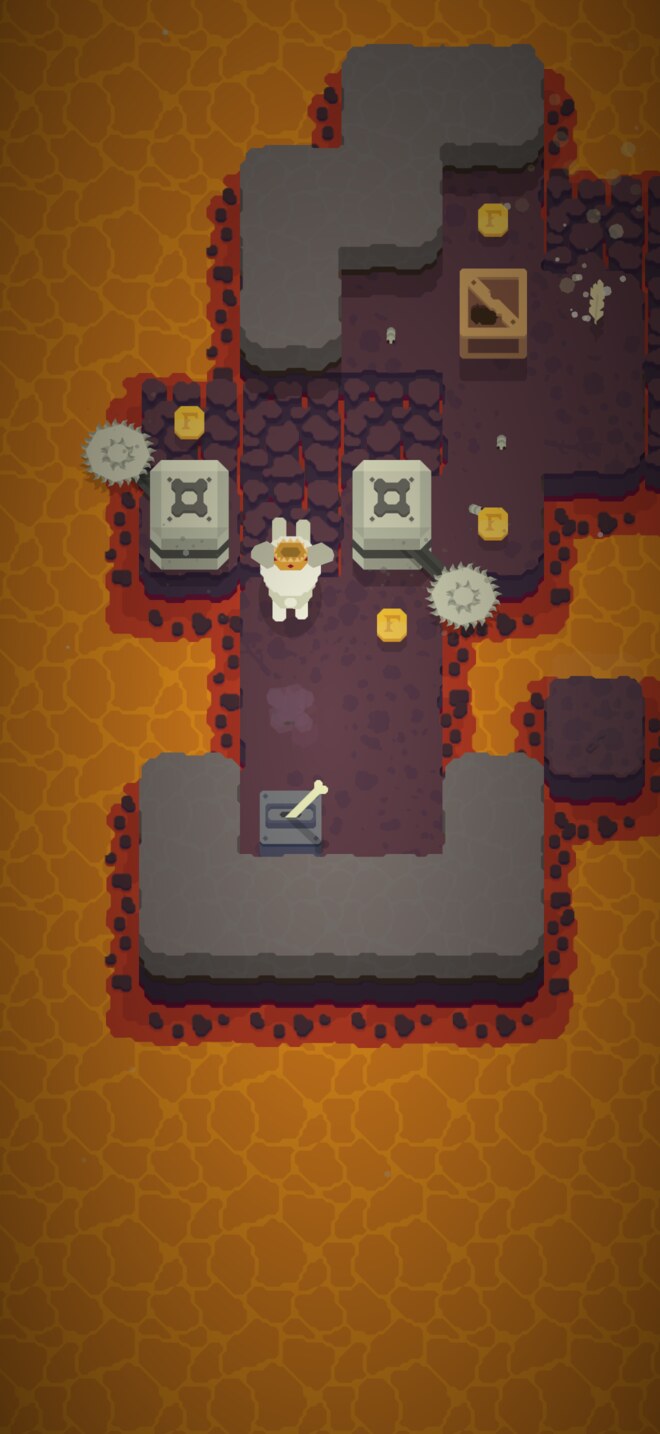 The rabbit stands between two saw blades and spike blocks